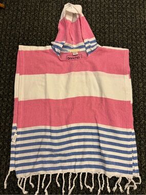 Poncho Outdoors Kids Hooded Beach Poncho Towel Pink White Blue Striped Size 0/2